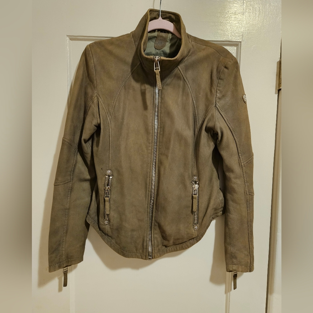 Taupe Moto Leather Jacket